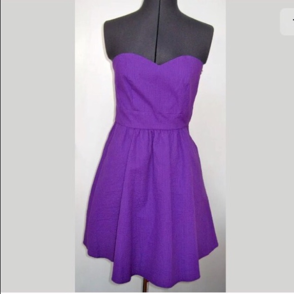 NEW LAUREN JAMES SAVANNAH STRAPLESS DRESS PURPLE COTTON SEERSUCKER CORSET XS